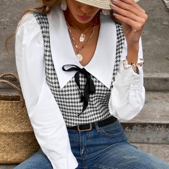 CHIC DOLLZ Houndstooth Print Blouse - Picture 2 of 7
